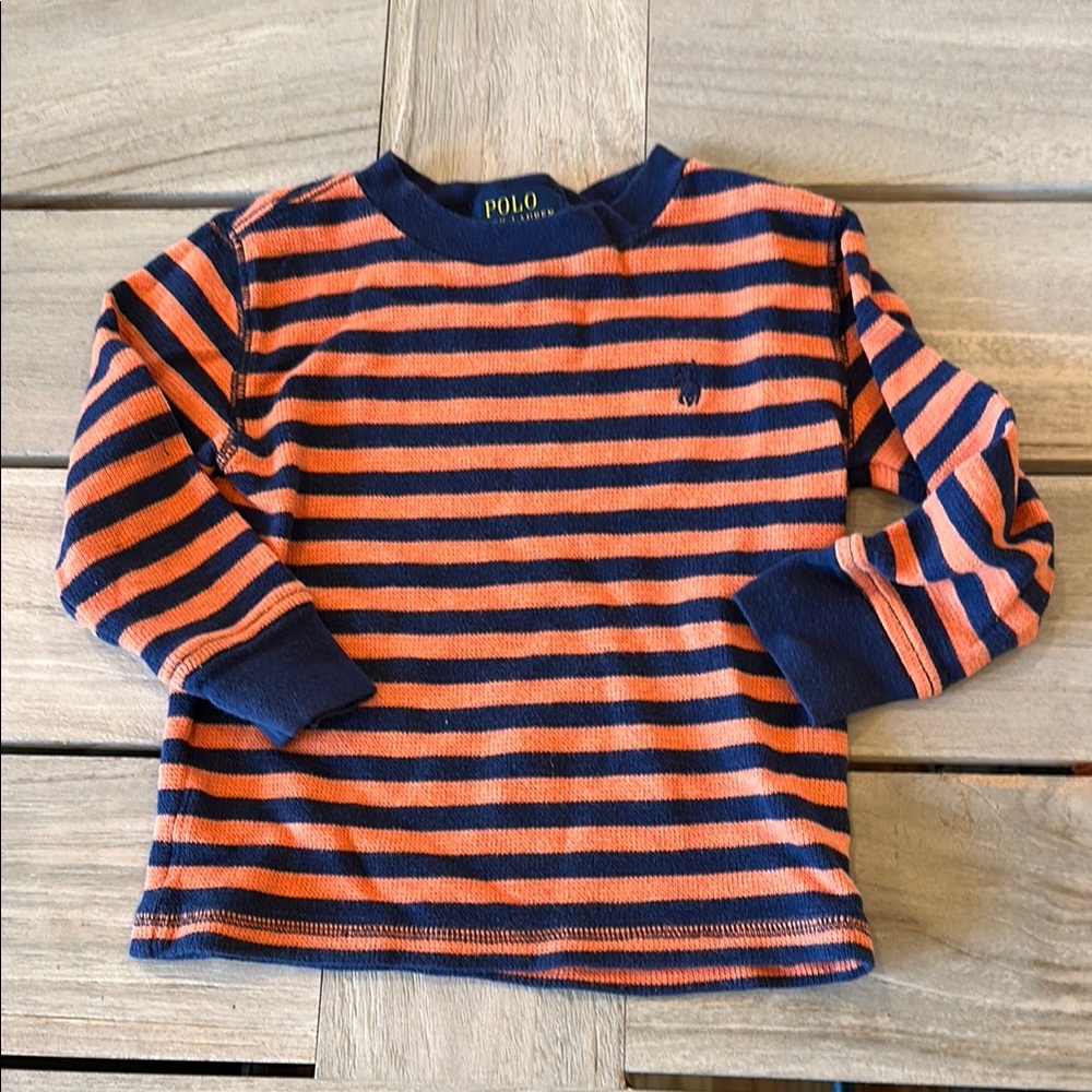 Polo by Ralph Lauren Striped Orange and Navy Thermal Top, 2T